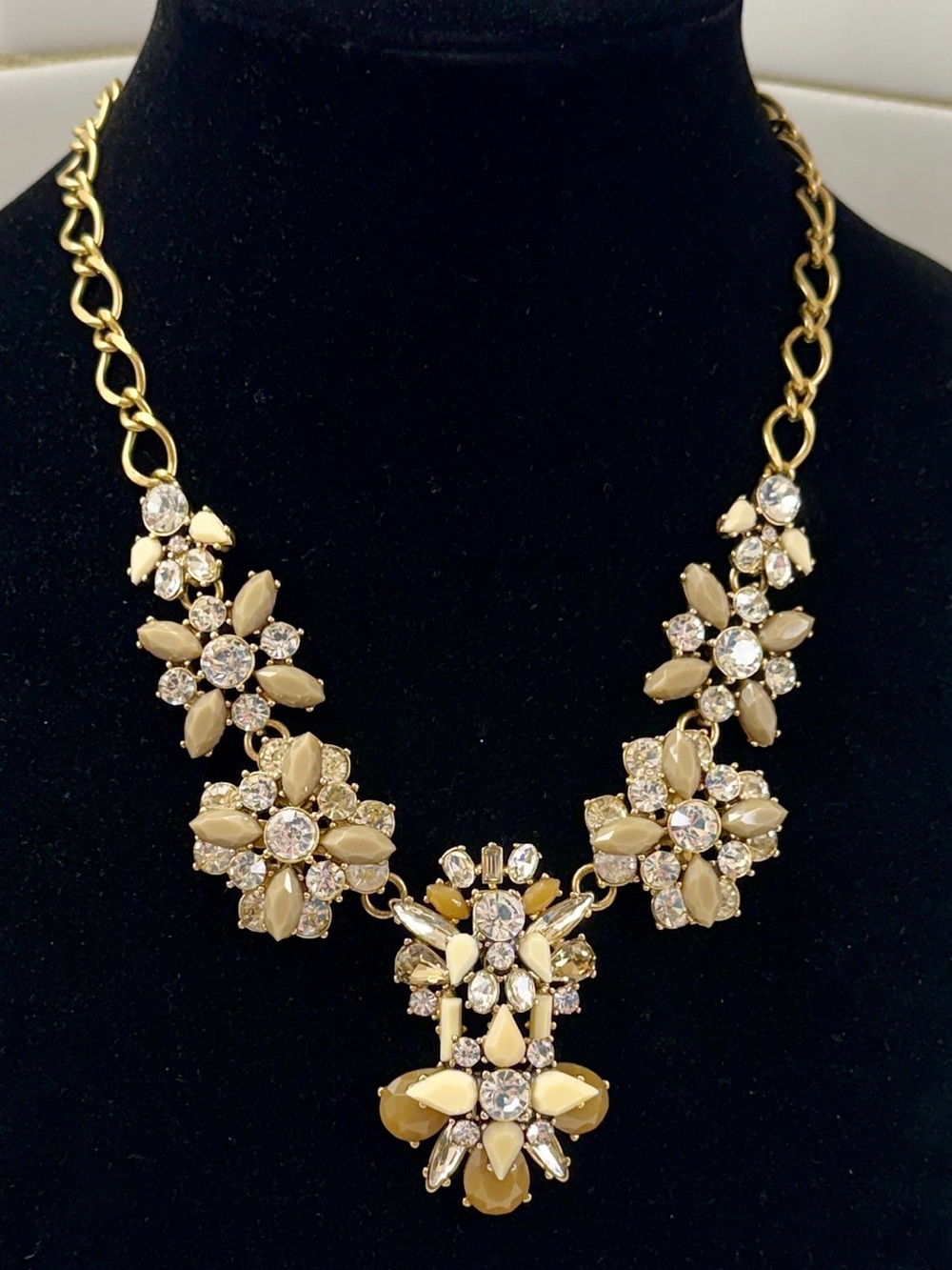 J.Crew Crystal Floral Statement Necklace Gold Tone